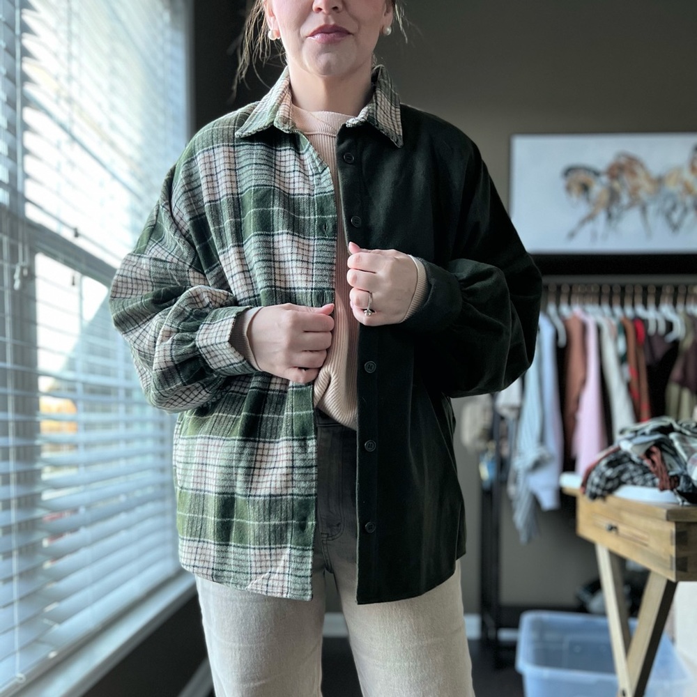 BP olive mix print shacket size Medium
